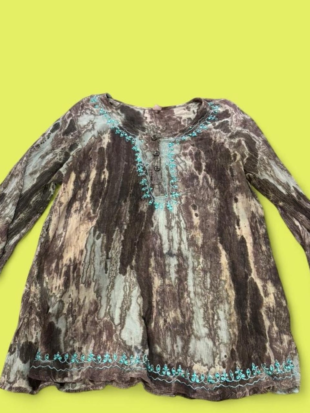 India Boutique Brown & Aqua Embroidered Long-Sleeve Tunic